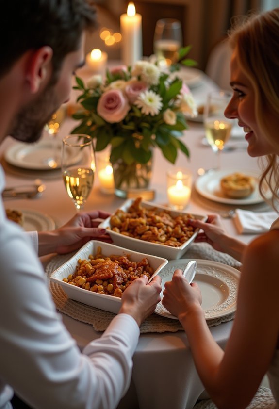 candlelit takeout dinner date