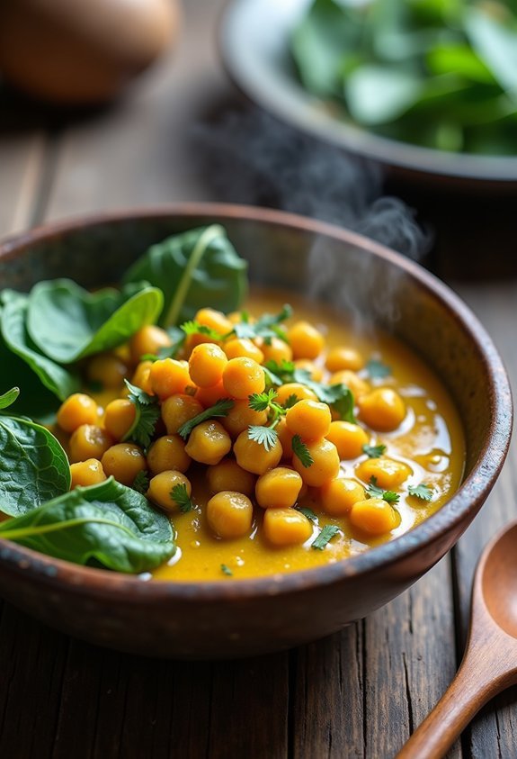 curried chickpeas spinach coconut