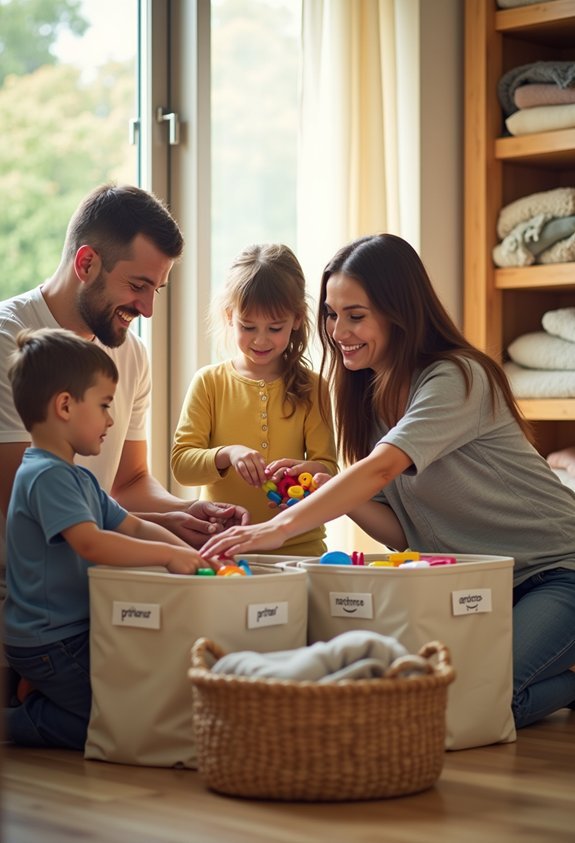 family teamwork for decluttering